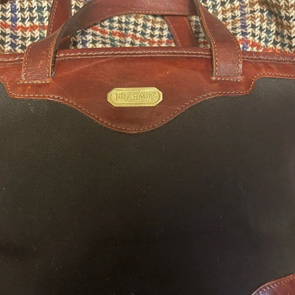 Brahmin Used Black Canvas Small Tote Leather Trim